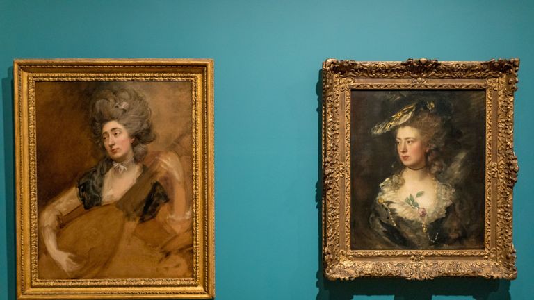 Rediscovered portrait by Thomas Gainsborough of his daughter Margaret playing a cittern (left), to be exhibited at the National Portrait Gallery