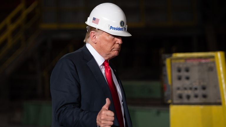 US President Donald Trump tours US Steel&#39;s Granite City Works steel mill in Granite City, Illinois on July 26, 2018.