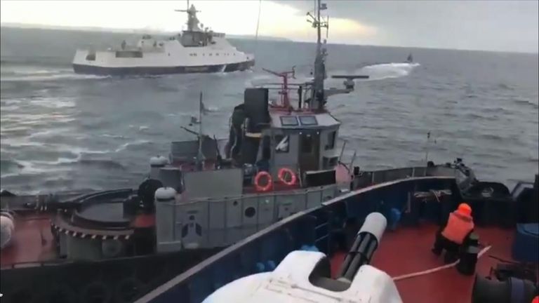 A Russian coast guard ship rammed a Ukrainian tug in the Black Seaas the tug  amid rising tensions in the region.