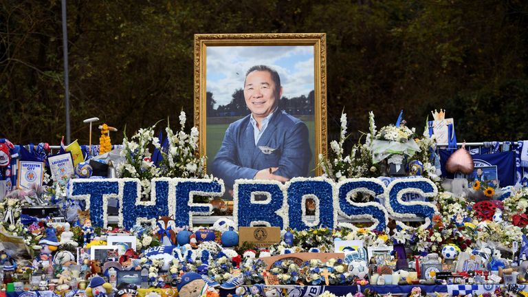 A sea of flowers in tribute to &#39;The Boss&#39; Vichai Srivaddhanaprabha