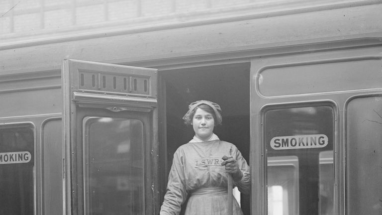 A female worker for the London and South Western Railway in 1917