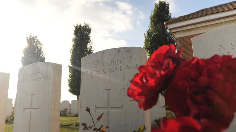 Sky News grabs of WW1 memorial in france