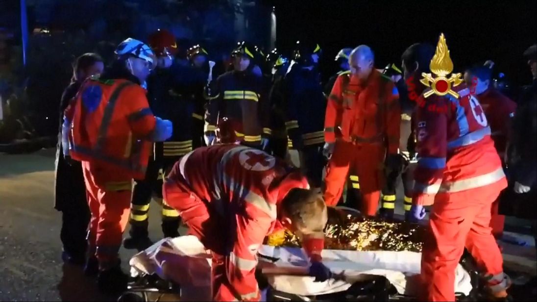 Paramedics can be seen outside the venue in Corinaldo