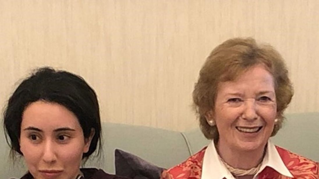 Image result for Sheikha Latifa photographed alongside Mary Robinson, former UN High Commissioner for Human Rights images