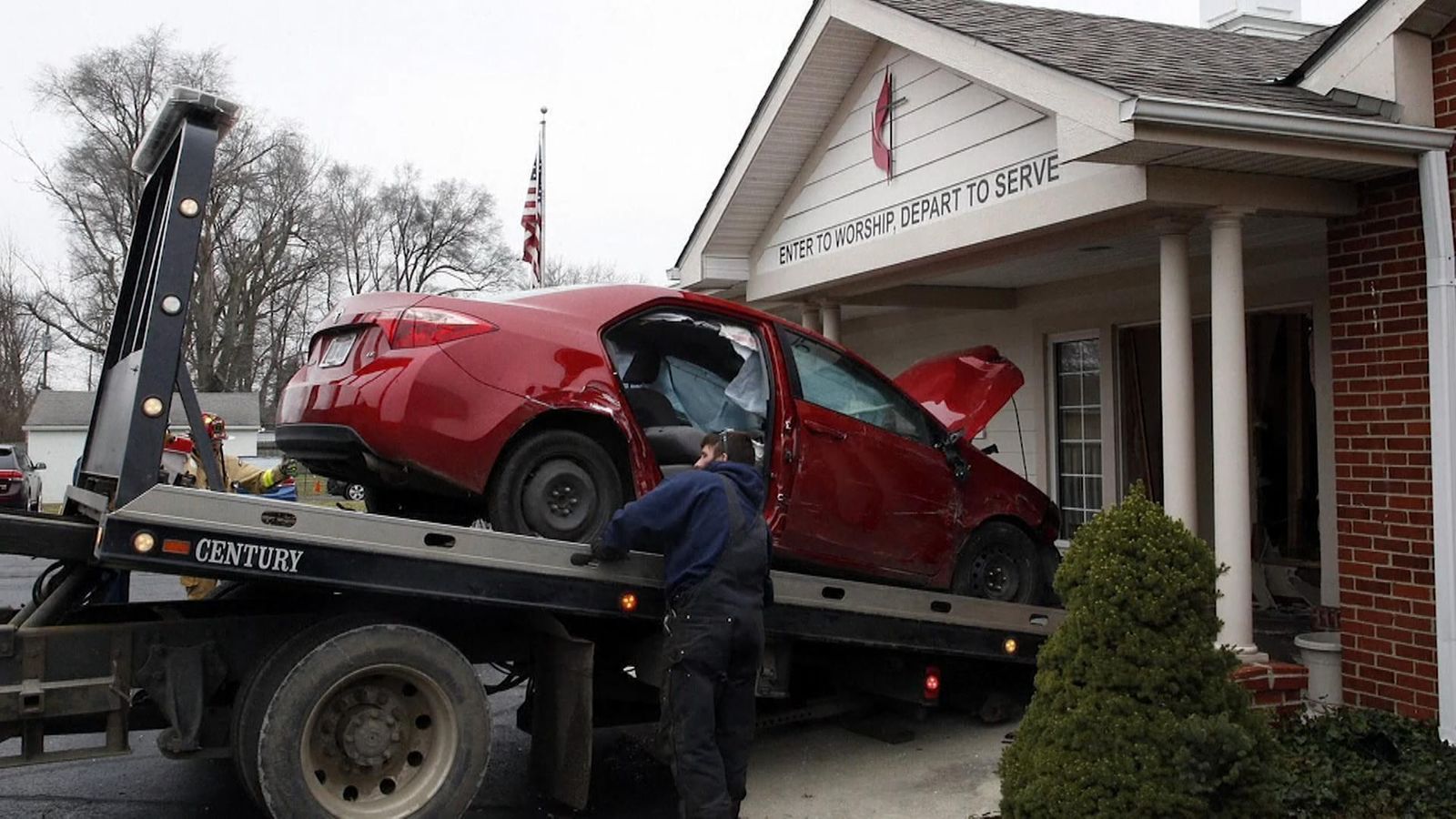 Wall 'just exploded' as car smashed into US church during Sunday