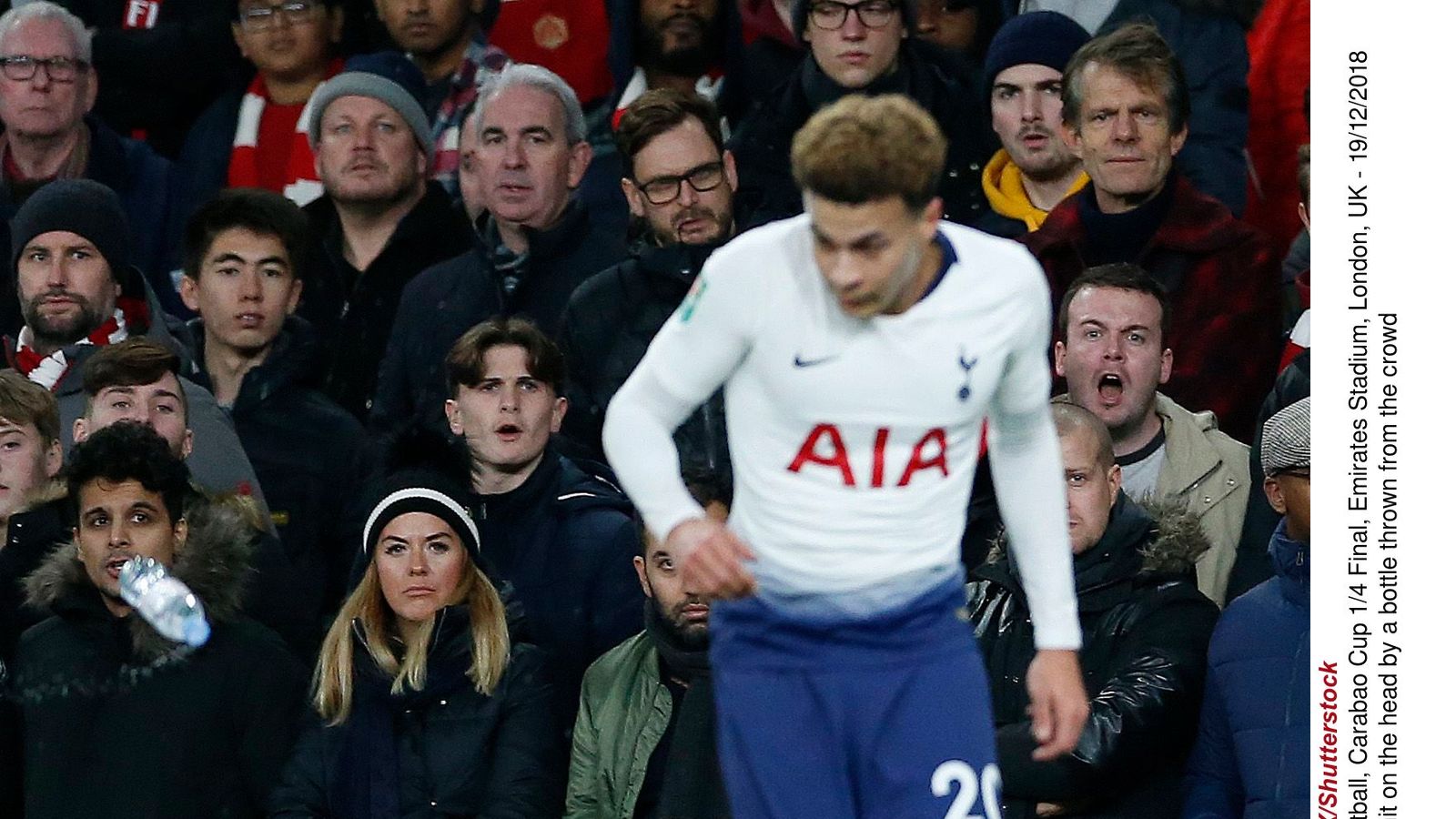 Dele Alli hit by bottle during Arsenal vs Tottenham at the Emirates