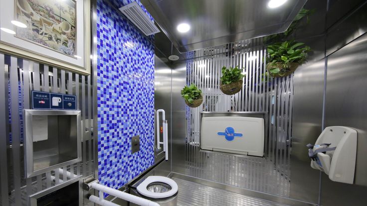 This public toilet in Zhengzhou has a self-clean system which auto-disinfects the toilet seat before each use