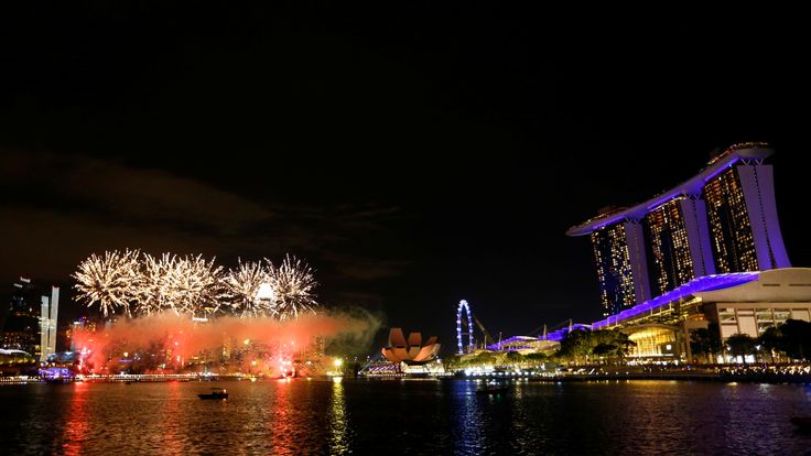 Fireworks over Marina Bay in Singapore