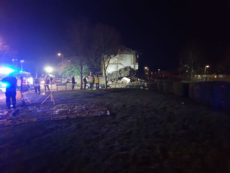 The scene in Launcelot Close, Andover, where the body of a man has been found after an explosion caused a building to collapse this morning. Pic: Andy Phillips/PA 