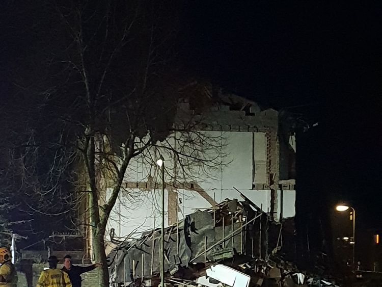 The scene in Launcelot Close, Andover, where the body of a man has been found after an explosion caused a building to collapse this morning. Pic: Andy Phillips/PA 