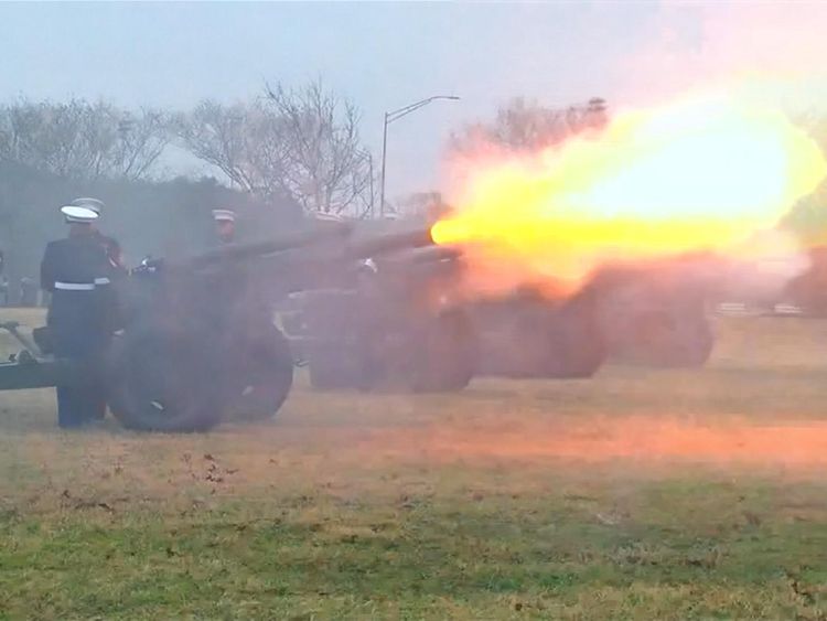 A 21-gun salute was fire as the former president was laid to rest