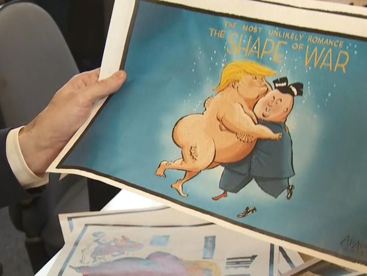 A naked Trump locked in an embrace with Kim Jong Un