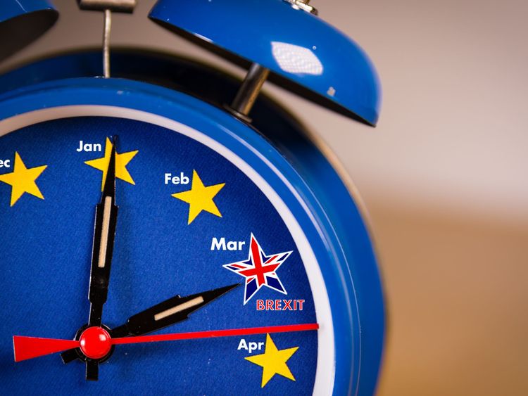 Retro alarm EU clock representing the countdown until Brexit. - Stock image