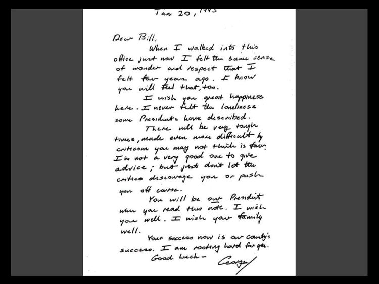 George H W Bush's letter to his successor Bill Clinton.