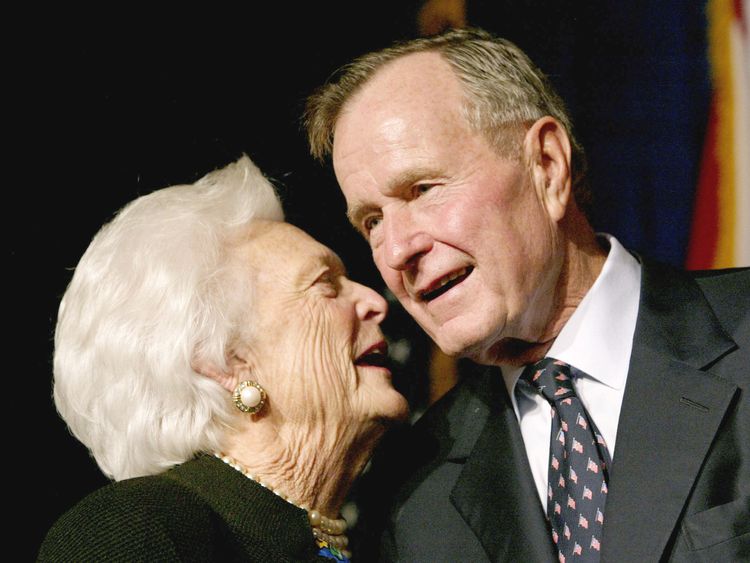 George H W Bush with his wife Barbara in 2002 