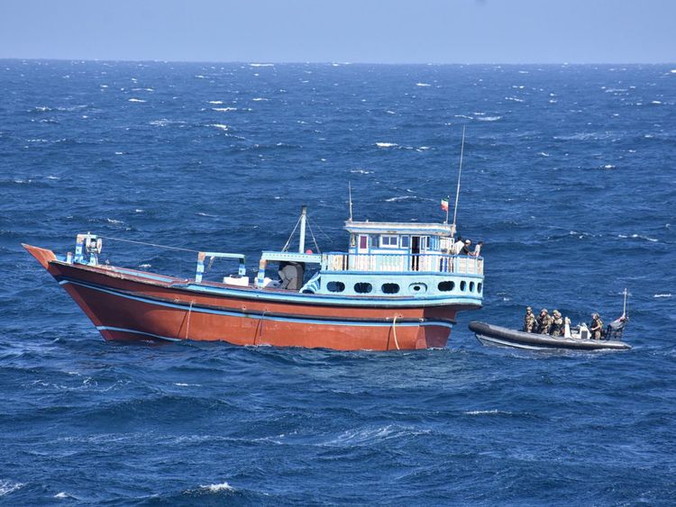 A boarding approaches a dhow suspected of carrying drugs