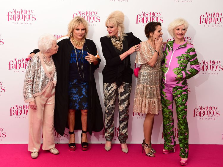 Dame June with the cast of Absolutely Fabulous with (from left) Jennifer Saunders, Joanna Lumley, Julia Sawalha and Jane Horrocks
