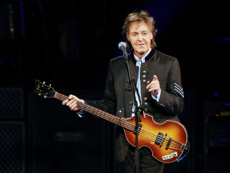 Paul McCartney in concert during his One on One tour at Hollywood Casino Amphitheatre on July 26, 2017