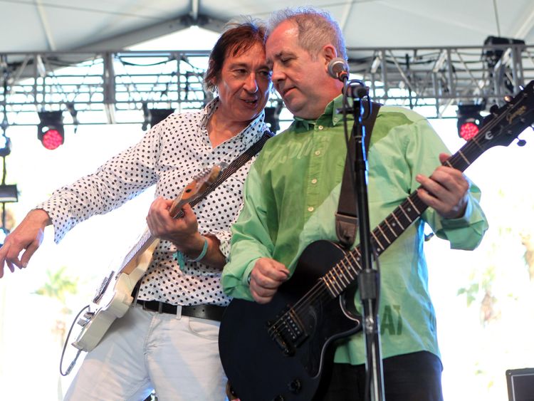 Steve Diggle (L) and Pete Shelley performing at Coachella festival, California, in 2012