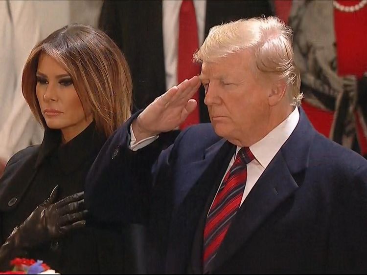 Donald and Melania Trump in the Capitol building where the body of former president George HW Bush is lying in state  