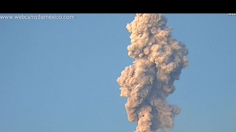 Mexican volcano Popocatepetl erupting