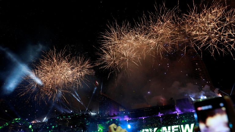 Fireworks light up the sky above Bangkok in Thailand