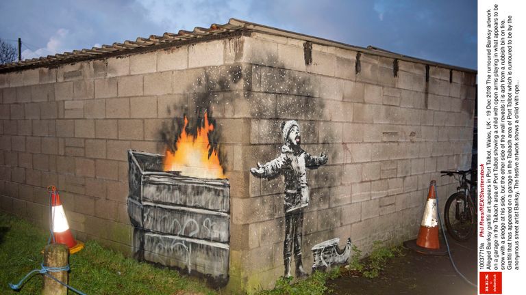 Alleged Banksy graffiti art appears in Port Talbot, Wales