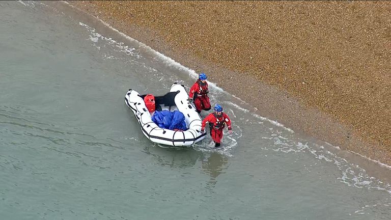 Sky News footage shows a boat being picked up at the Kent coast as more migrants brave the Channel crossing 27/12/2018