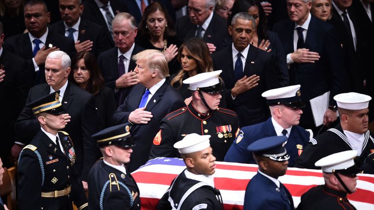 Presidents past and present pay attend the funeral of George HW Bush