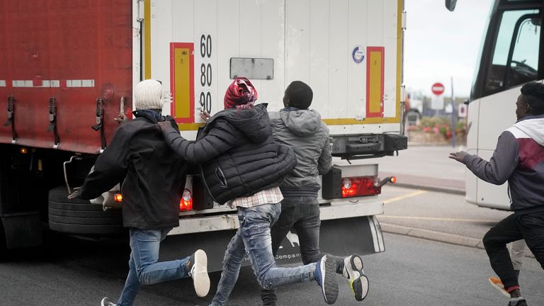 Many migrants - mostly of African origin - try to get to the UK by boarding trucks