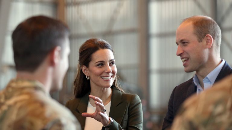 The Duke and Duchess of Cambridge meet members of 31 SQN and other operational personnel in a hangar at RAF Akrotiri 