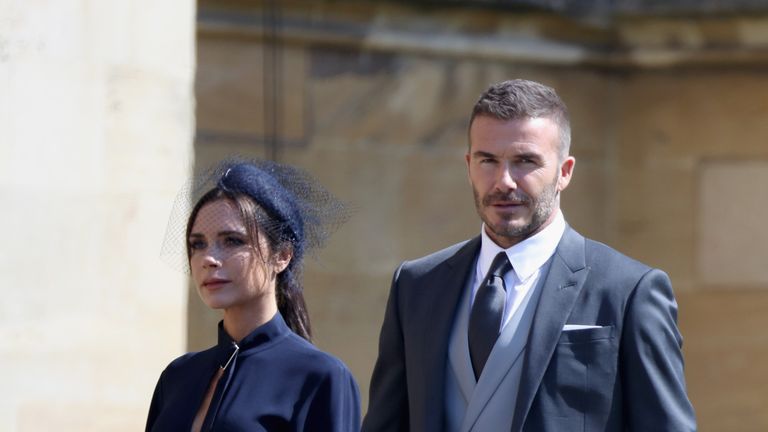 David and Victoria Beckham arrive at St George&#39;s Chapel at Windsor Castle for the wedding of Meghan Markle and Prince Harry.                                                                                                                                                                                                