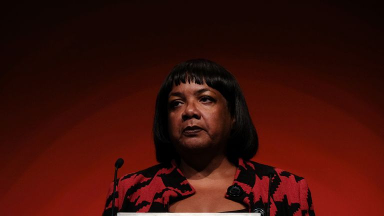 LIVERPOOL, ENGLAND - SEPTEMBER 25: Diane Abbott, Shadow Home Secretary delivers her speech on day three of the Labour Party Conference on September 25, 2018 in Liverpool, England. The four-day annual Labour Party Conference takes place at the Arena and Convention Centre in Liverpool and is expected to attract thousands of delegates and features keynote speeches from party politicians and over 450 fringe events. (Photo by Ian Forsyth/Getty Images)
