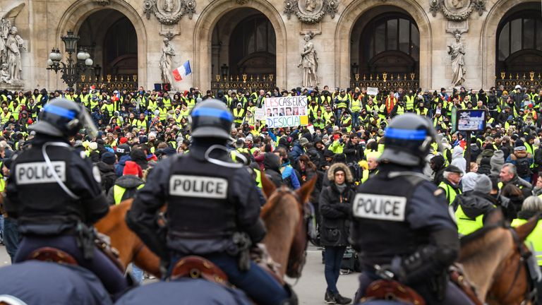 Protesters gather at Place de l’ Opera during the 'yellow vests' demonstration on December 15, 2018 in Paris, France