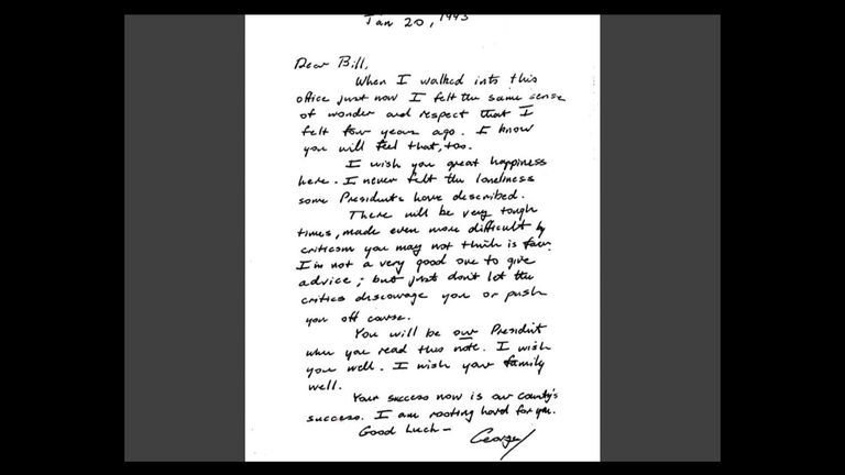 George H W Bush's letter to his successor Bill Clinton.
