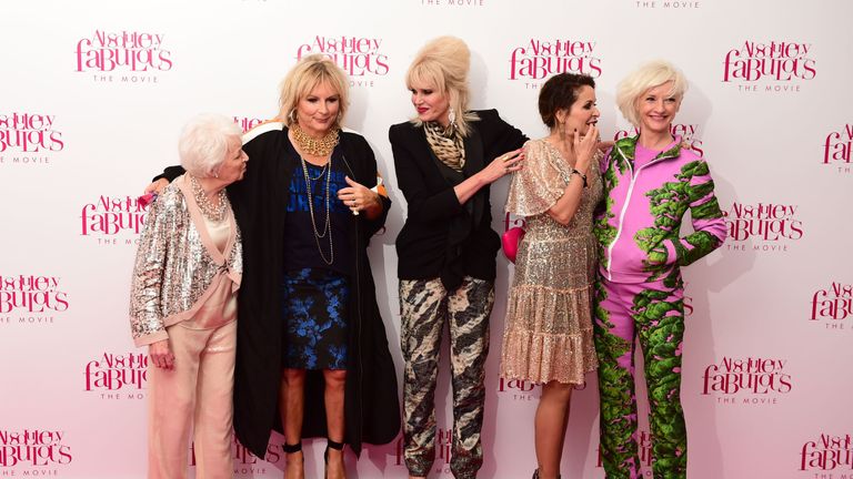 Dame June with the cast of Absolutely Fabulous with (from left) Jennifer Saunders, Joanna Lumley, Julia Sawalha and Jane Horrocks