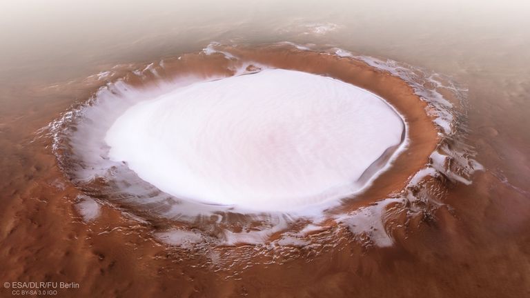 The 82km-wide Korolev crater on Mars. Pic: ESA