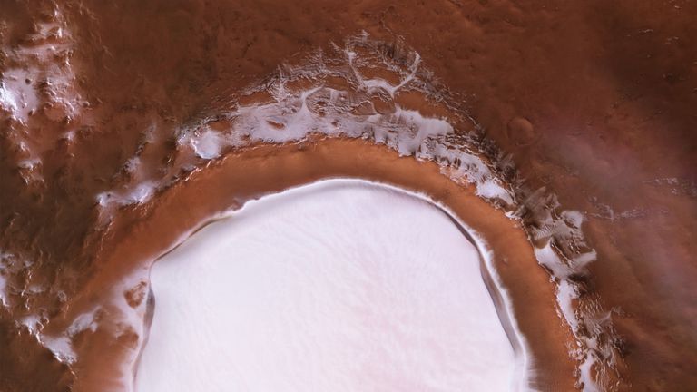 Plan view of 82km-wide Korolev crater on Mars. Pic: ESA