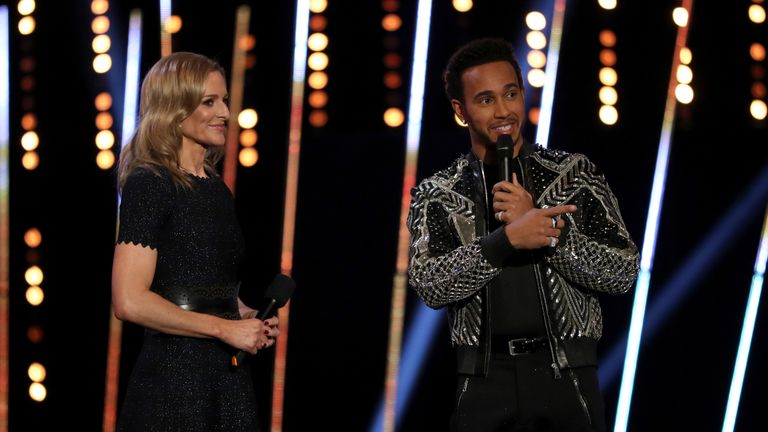 Lewis Hamilton was interviewed on stage by Gabby Logan