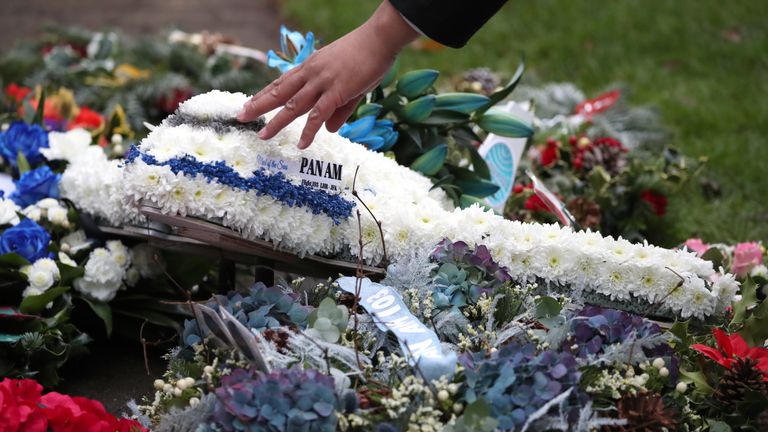 Floral tributes during the commemoration service in the Memorial Garden at Dryfesdale Cemetery to mark the 30th anniversary of the bombing of Pan Am flight 103 in Lockerbie, Scotland on December 21