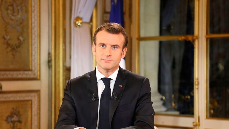 Emmanuel Macron speaks during a special address to the nation