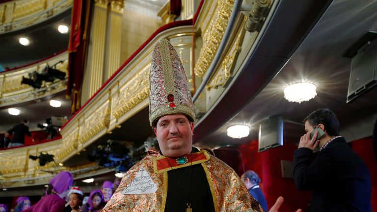 A man dressed as a bishop for the lottery, held in Madrid