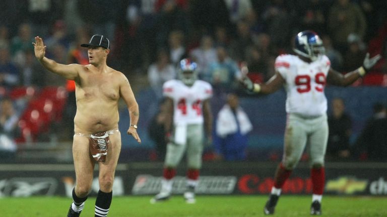Mr Roberts streaked during a match between the New York Giants and the Miami Dolphins at Wembley in 2007