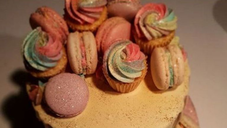 The cake was topped with macaroons and cup cakes. Pic: nadiyajhussain