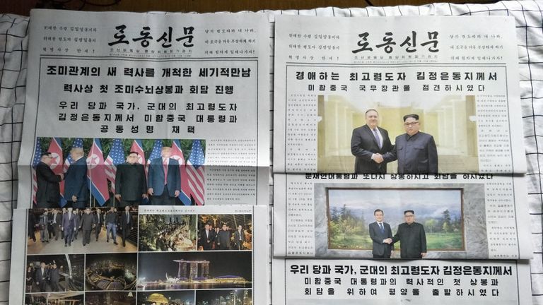 The North Korean newspapers the day after the US-North Korea summit. Pic: Alek Sigley