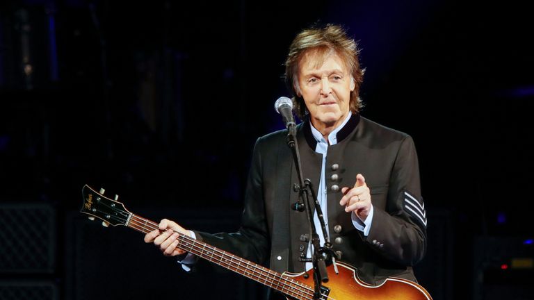 Paul McCartney in concert during his One on One tour at Hollywood Casino Amphitheatre on July 26, 2017