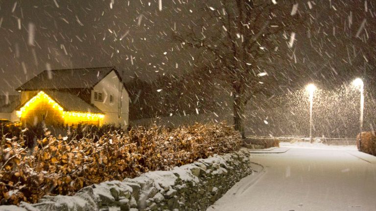 Snow falls in the Scottish Borders as Storm Deirdre hit the British Isles