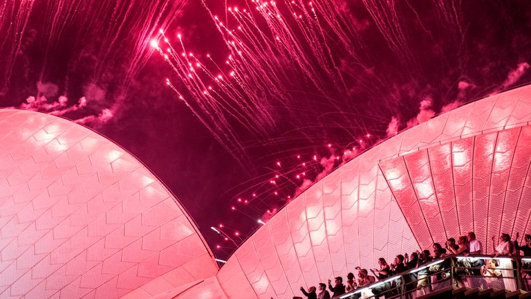 The New Year's Eve fireworks in the shadow of the Sydney Opera House