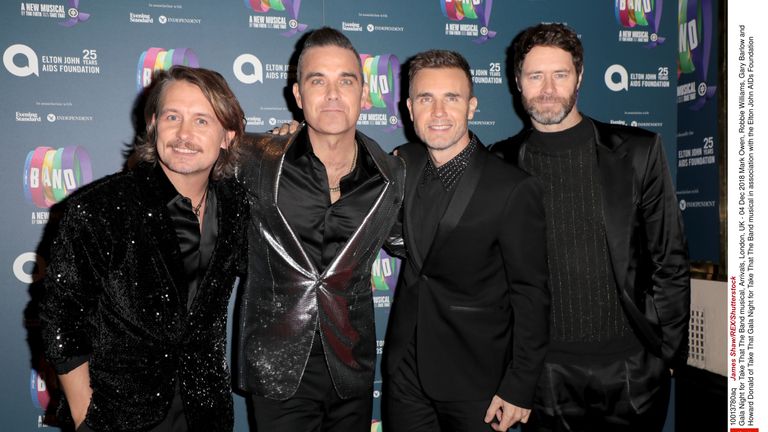 Mark Owen, Robbie Williams, Gary Barlow and Howard Donald of Take That