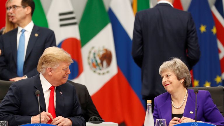U.S. President Donald Trump and Britain&#39;s Prime Minister Theresa May attend the G20 leaders summit in Buenos Aires, Argentina November 30, 2018